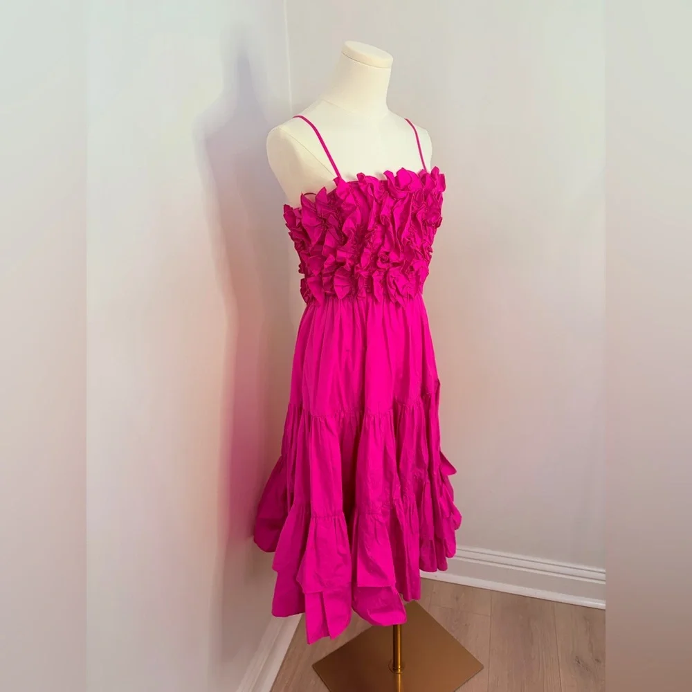 MSGM Fuchsia Ruffled Tiered Midi Dress Size 38 (XS) - Picture 3 of 12